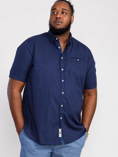 D555 Telford S/S Micro Ao Print Shirt Navy - Πουκάμισα - Aνδρικά πουκαμισα μεγαλα μεγάλα μεγέθη