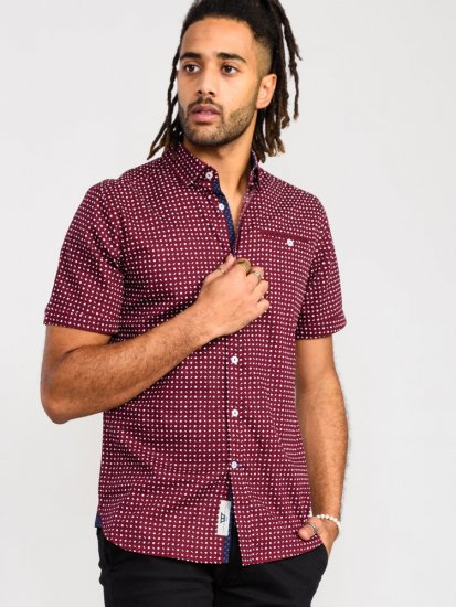 D555 Hillcrest S/S Micro Ao Print Shirt Burgundy - Πουκάμισα - Aνδρικά πουκαμισα μεγαλα μεγάλα μεγέθη
