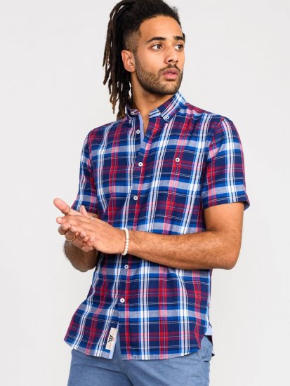 D555 Portland Check Button Down Collar S/S Shirt - Πουκάμισα - Aνδρικά πουκαμισα μεγαλα μεγάλα μεγέθη