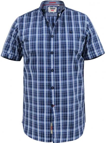 D555 Walcot Check Button Down Collar S/S Shirt Navy - Πουκάμισα - Aνδρικά πουκαμισα μεγαλα μεγάλα μεγέθη