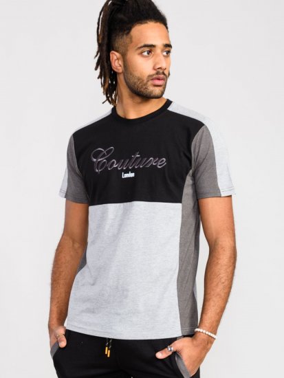 D555 Felix Couture Crew Neck Cut And Sew T-Shirt Black/Charcoal - Μακό μπλουζάκια - Aνδρικά μπλουζεσ μεγάλα μεγέθη