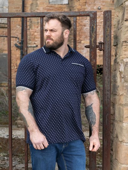D555 Reid AOP Polo With Jacquard Collar, Pocket And Cuffs Μπλε μαρέν - Πόλο μπλουζάκια - Aνδρικά μπλουζακια πολο μεγάλα μεγέθη