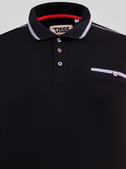 D555 Potts Jersey Polo With Jacquard Collar & Cuffs Μαύρο - Πόλο μπλουζάκια - Aνδρικά μπλουζακια πολο μεγάλα μεγέθη