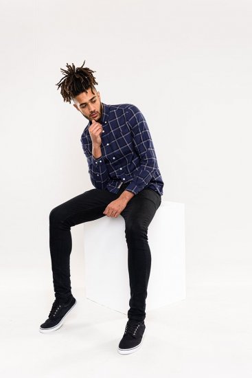 D555 Townsville Check Button Down Collar Shirt Navy - Πουκάμισα - Aνδρικά πουκαμισα μεγαλα μεγάλα μεγέθη