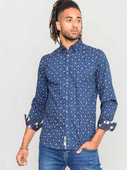 D555 Edmund AOP Shirt Navy - Πουκάμισα - Aνδρικά πουκαμισα μεγαλα μεγάλα μεγέθη