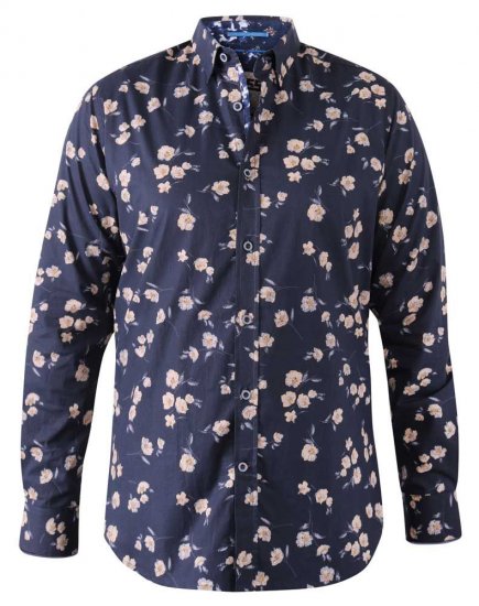 D555 Rooksey Floral Print Shirt Navy - Πουκάμισα - Aνδρικά πουκαμισα μεγαλα μεγάλα μεγέθη