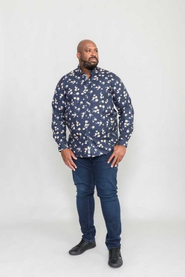 D555 Rooksey Floral Print Shirt Navy - Πουκάμισα - Aνδρικά πουκαμισα μεγαλα μεγάλα μεγέθη