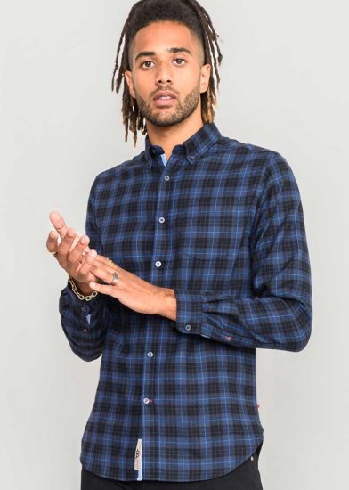 D555 Dovercourt Flannel Check Shirt Blue and Black - Πουκάμισα - Aνδρικά πουκαμισα μεγαλα μεγάλα μεγέθη