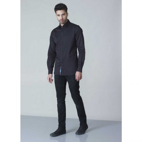 D555 Jahine Long Sleeve Printed Shirt Black - Πουκάμισα - Aνδρικά πουκαμισα μεγαλα μεγάλα μεγέθη