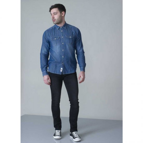 D555 Adcock Long Sleeve Vintage Denim Shirt - Πουκάμισα - Aνδρικά πουκαμισα μεγαλα μεγάλα μεγέθη