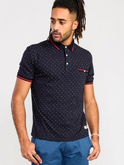 D555 Ashwell Ao Printed Polo Shirt Dark Navy - Πόλο μπλουζάκια - Aνδρικά μπλουζακια πολο μεγάλα μεγέθη
