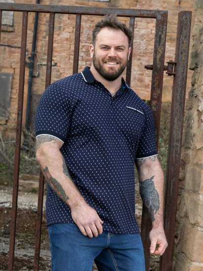 D555 Reid AOP Polo With Jacquard Collar, Pocket And Cuffs Μπλε μαρέν - Πόλο μπλουζάκια - Aνδρικά μπλουζακια πολο μεγάλα μεγέθη