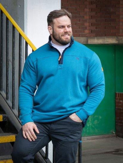 D555 Conway 1 1/4 Zip Neck Fleece Sweatshirt With Bear Logo Teal - φούτερ/Φούτερ με κουκούλα - φούτερ/Φούτερ με κουκούλα ανδρικά μεγάλα μεγέθη 