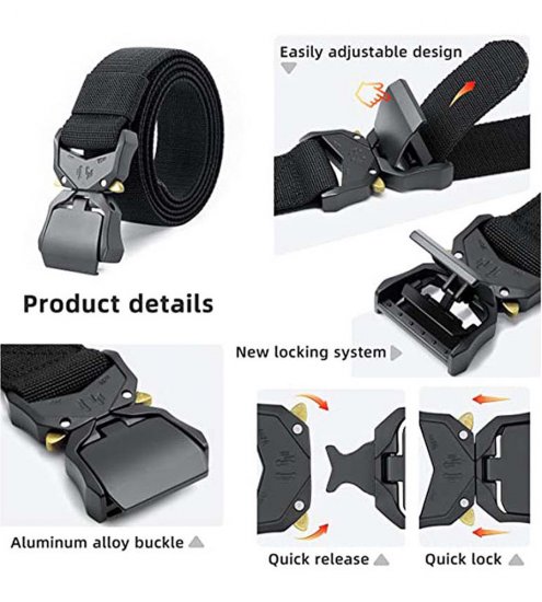 D555 Dale Tactical Stretch Webbing Belt with Heavy Duty Quick Release Buckle Black - Ζώνες - Ανδρικές ζώνες μεγάλα μεγέθη