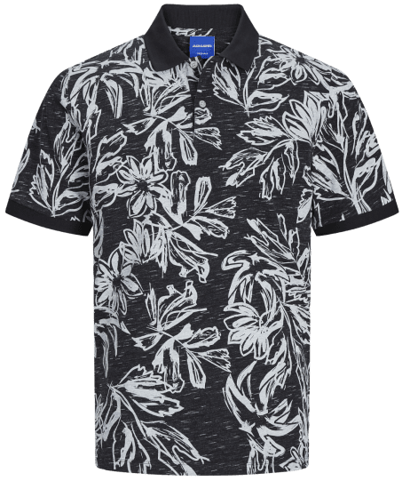 Jack & Jones JORLAFAYETTE AOP Polo Black - Πόλο μπλουζάκια - Aνδρικά μπλουζακια πολο μεγάλα μεγέθη