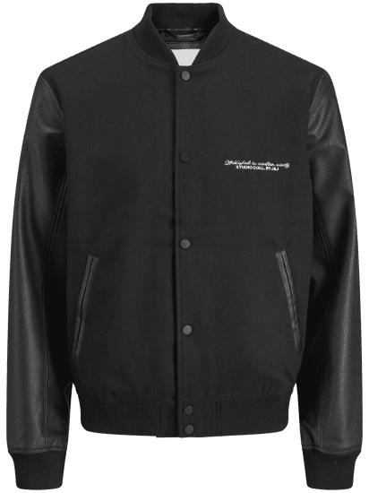 Jack & Jones Ross College Baseball Bomber Jacket Black - Μπουφάν - Aνδρικά μπουφαν μεγάλα μεγέθη