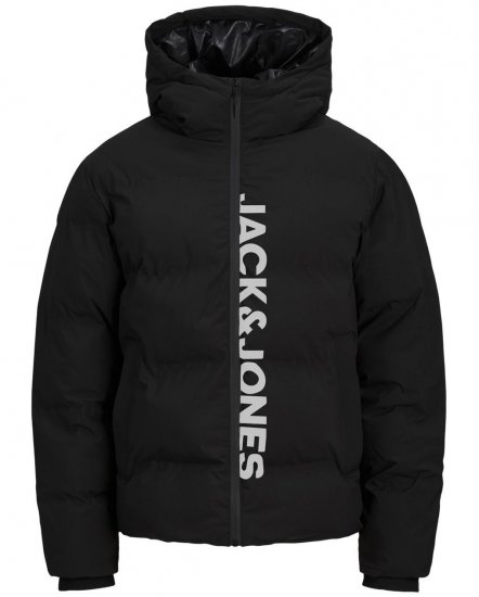 Jack & Jones Kaito Puffer Jacket Black With Print - Μπουφάν - Aνδρικά μπουφαν μεγάλα μεγέθη
