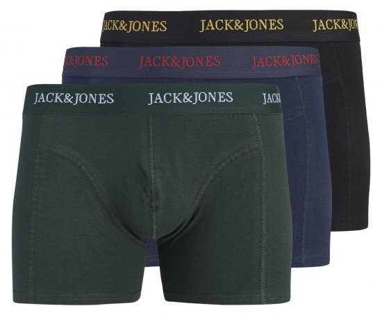 Jack & Jones Blaze Solid Μποξεράκια 3 τεμ. Μαύρο/Μπλε μαρέν/Πράσινο - Μποξεράκια - μποξερακια ανδρικά μεγάλα μεγέθη
