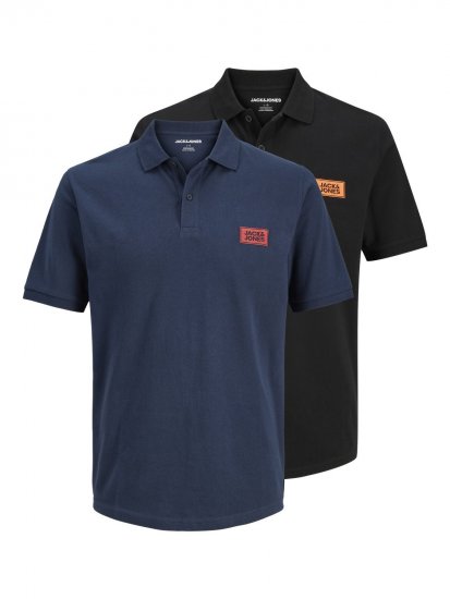 Jack & Jones Rush μπλούζα πόλο 2 τεμ μαύρο/μπλε μαρέν - Πόλο μπλουζάκια - Aνδρικά μπλουζακια πολο μεγάλα μεγέθη