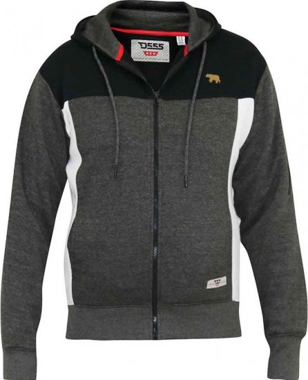 D555 NATHAN Full Zip Hoody With Cut And Sew Detail Black/Charcoal - φούτερ/Φούτερ με κουκούλα - φούτερ/Φούτερ με κουκούλα ανδρικά μεγάλα μεγέθη 