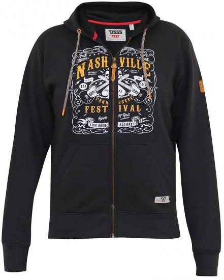 D555 KNEBWORTH Full Zip Hoody With Chest Print Black - φούτερ/Φούτερ με κουκούλα - φούτερ/Φούτερ με κουκούλα ανδρικά μεγάλα μεγέθη 