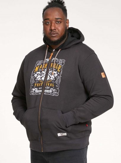 D555 KNEBWORTH Full Zip Hoody With Chest Print Black - φούτερ/Φούτερ με κουκούλα - φούτερ/Φούτερ με κουκούλα ανδρικά μεγάλα μεγέθη 