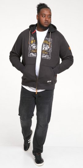 D555 KNEBWORTH Full Zip Hoody With Chest Print Black - φούτερ/Φούτερ με κουκούλα - φούτερ/Φούτερ με κουκούλα ανδρικά μεγάλα μεγέθη 