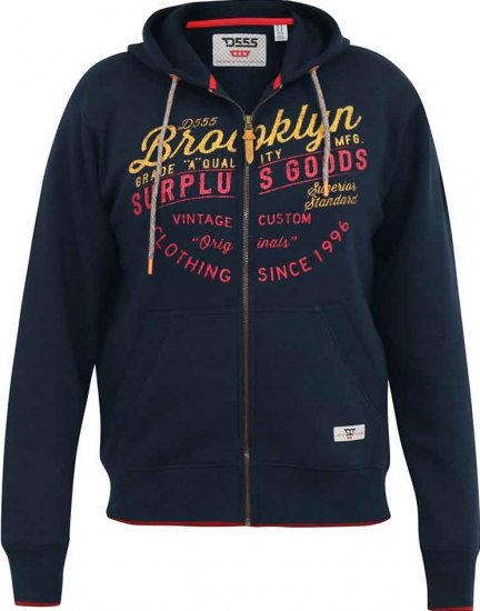 D555 WORCESTER Full Zip Hoody With Brooklyn Chest Print - φούτερ/Φούτερ με κουκούλα - φούτερ/Φούτερ με κουκούλα ανδρικά μεγάλα μεγέθη 