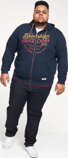 D555 WORCESTER Full Zip Hoody With Brooklyn Chest Print - φούτερ/Φούτερ με κουκούλα - φούτερ/Φούτερ με κουκούλα ανδρικά μεγάλα μεγέθη 