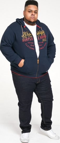 D555 WORCESTER Full Zip Hoody With Brooklyn Chest Print - φούτερ/Φούτερ με κουκούλα - φούτερ/Φούτερ με κουκούλα ανδρικά μεγάλα μεγέθη 