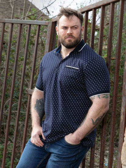 D555 Reid AOP Polo With Jacquard Collar, Pocket And Cuffs Μπλε μαρέν - Πόλο μπλουζάκια - Aνδρικά μπλουζακια πολο μεγάλα μεγέθη