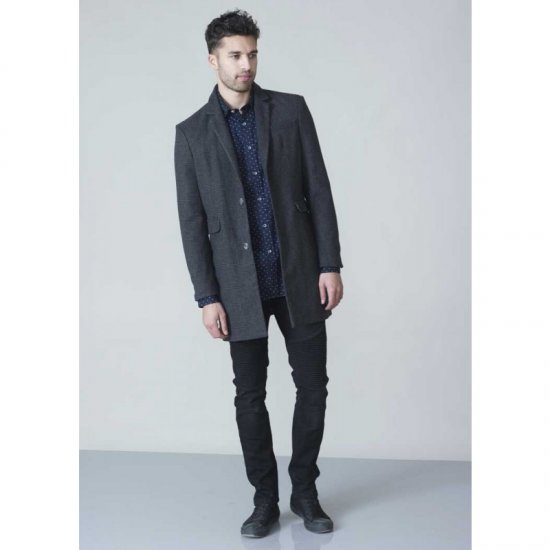 D555 Terry Checked Overcoat Charcoal - Μπουφάν - Aνδρικά μπουφαν μεγάλα μεγέθη