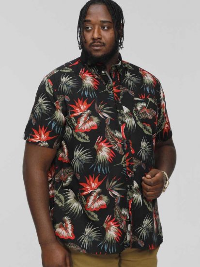 D555 LENNOX Hawaiian AO Print Shirt Black - Πουκάμισα - Aνδρικά πουκαμισα μεγαλα μεγάλα μεγέθη