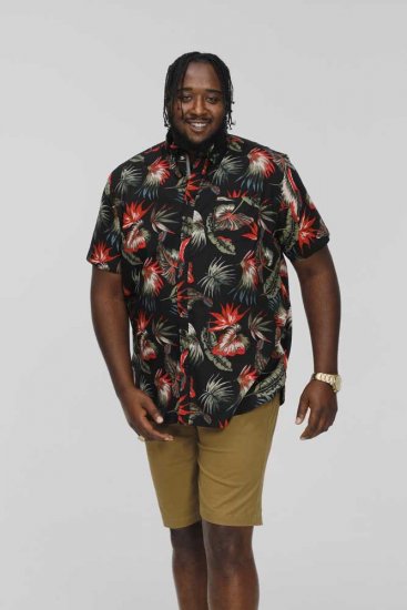 D555 LENNOX Hawaiian AO Print Shirt Black - Πουκάμισα - Aνδρικά πουκαμισα μεγαλα μεγάλα μεγέθη