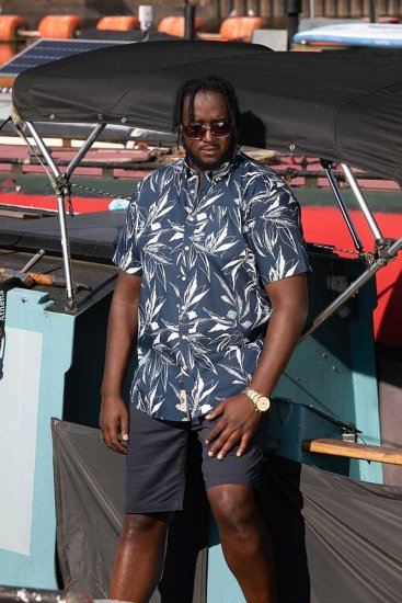 D555 FINLEY Hawaiian AO Print Shirt Navy - Πουκάμισα - Aνδρικά πουκαμισα μεγαλα μεγάλα μεγέθη
