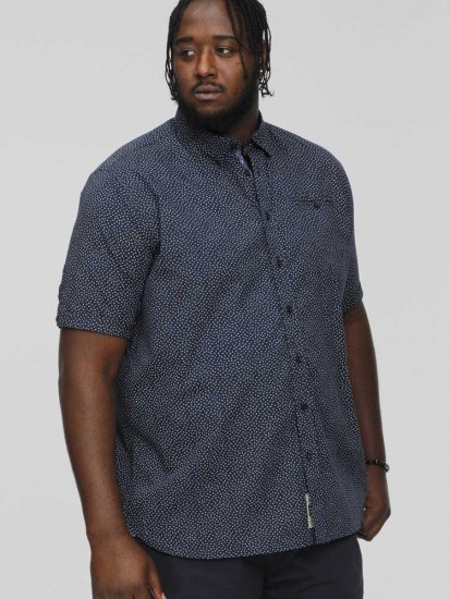 D555 BRODY S/S Micro AO Print Shirt Navy - Πουκάμισα - Aνδρικά πουκαμισα μεγαλα μεγάλα μεγέθη