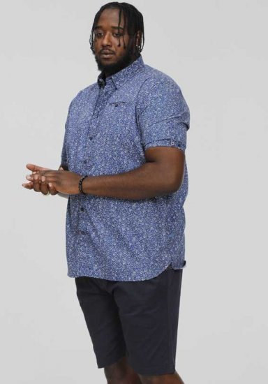 D555 KYLE S/S Micro AO Print Shirt Blue - Πουκάμισα - Aνδρικά πουκαμισα μεγαλα μεγάλα μεγέθη