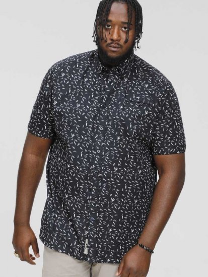 D555 BEAU S/S AO Leaf Print Shirt Navy - Πουκάμισα - Aνδρικά πουκαμισα μεγαλα μεγάλα μεγέθη