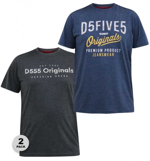 D555 ALFRED 2-Pack Brand Carrier Printed Crew Neck T-Shirts - Μακό μπλουζάκια - Aνδρικά μπλουζεσ μεγάλα μεγέθη