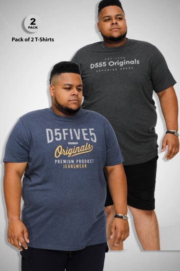 D555 ALFRED 2-Pack Brand Carrier Printed Crew Neck T-Shirts - Μακό μπλουζάκια - Aνδρικά μπλουζεσ μεγάλα μεγέθη