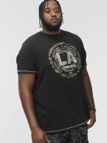 D555 BENNY LA Camo Printed Crew Neck T-Shirt Black - Μακό μπλουζάκια - Aνδρικά μπλουζεσ μεγάλα μεγέθη