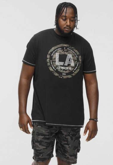 D555 BENNY LA Camo Printed Crew Neck T-Shirt Black - Μακό μπλουζάκια - Aνδρικά μπλουζεσ μεγάλα μεγέθη