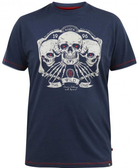 D555 COOK Trio Of Skulls Printed Crew Neck T-Shirt Slate Blue - Μακό μπλουζάκια - Aνδρικά μπλουζεσ μεγάλα μεγέθη