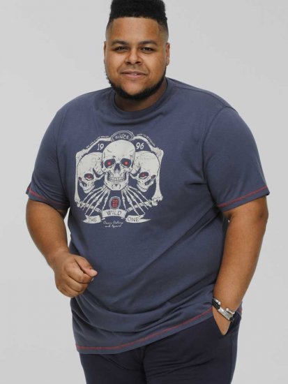 D555 COOK Trio Of Skulls Printed Crew Neck T-Shirt Slate Blue - Μακό μπλουζάκια - Aνδρικά μπλουζεσ μεγάλα μεγέθη