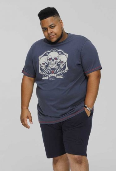 D555 COOK Trio Of Skulls Printed Crew Neck T-Shirt Slate Blue - Μακό μπλουζάκια - Aνδρικά μπλουζεσ μεγάλα μεγέθη