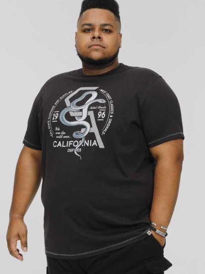 D555 CORTEX California Snake Printed Crew Neck T-Shirt Washed Black - Μακό μπλουζάκια - Aνδρικά μπλουζεσ μεγάλα μεγέθη