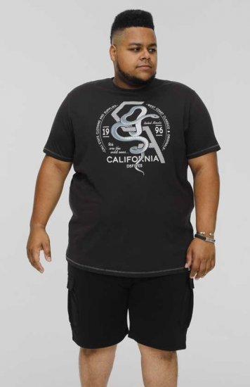 D555 CORTEX California Snake Printed Crew Neck T-Shirt Washed Black - Μακό μπλουζάκια - Aνδρικά μπλουζεσ μεγάλα μεγέθη