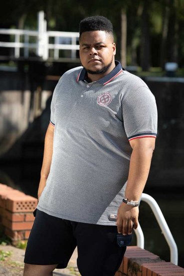 D555 KEMSTON Birds Eye Pique Polo Navy/White - Πόλο μπλουζάκια - Aνδρικά μπλουζακια πολο μεγάλα μεγέθη