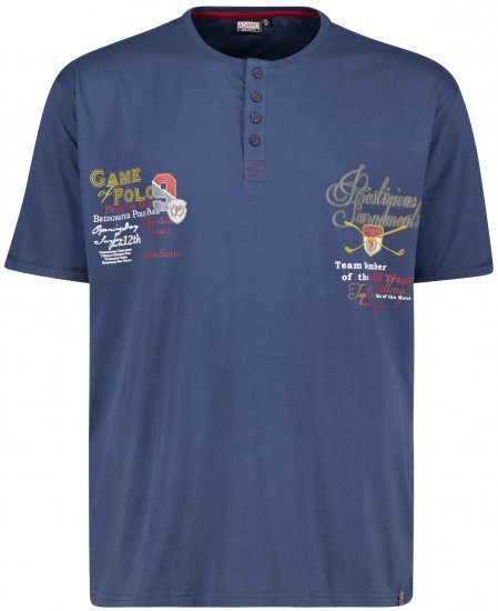 Adamo Dundee Printed Serafino T-shirt Denim Blue - Μακό μπλουζάκια - Aνδρικά μπλουζεσ μεγάλα μεγέθη