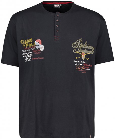 Adamo Dundee Printed Serafino T-shirt Black - Μακό μπλουζάκια - Aνδρικά μπλουζεσ μεγάλα μεγέθη